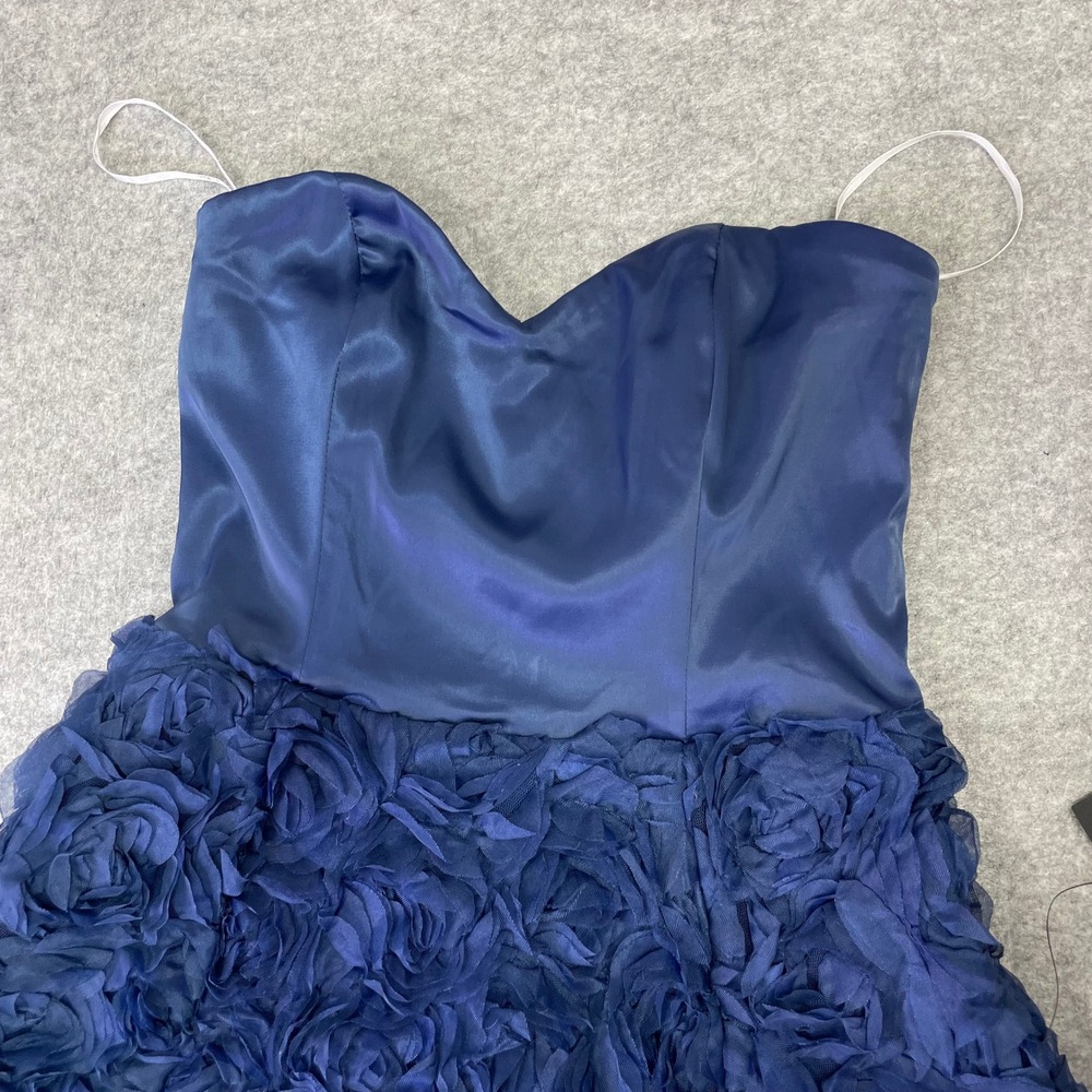 NEW Lulus Navy Blue Satin Strapless 3D Rosette Floral Maxi Gown XS Dress - Picture 6 of 16